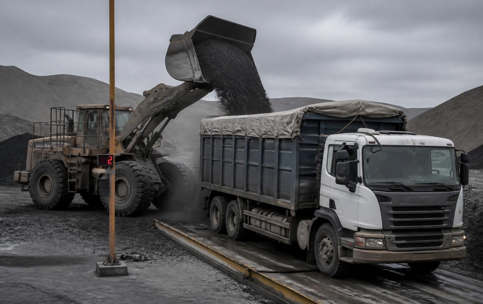 Carguío de mineral en balanza de recepción