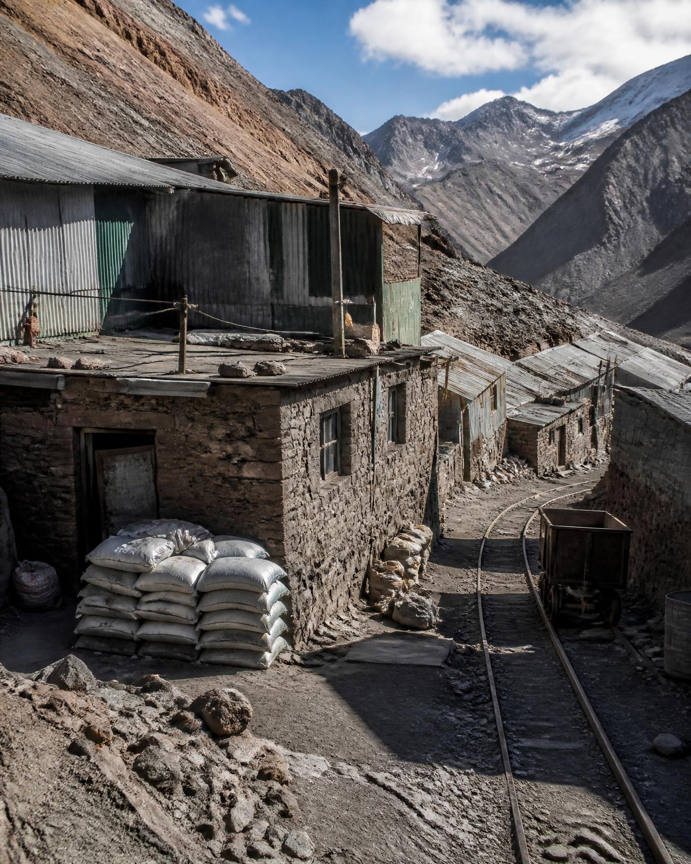 Campamento minero de cooperativa en la cordillera boliviana