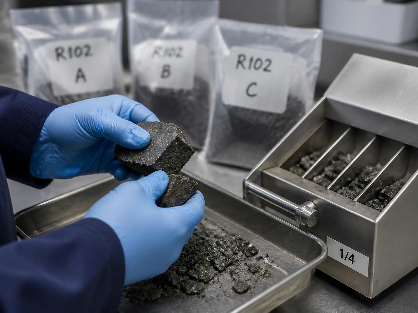 Muestreo y preparación técnica de mineral